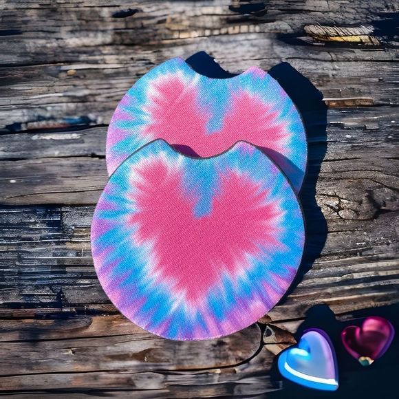 Tie Dye Heart Car Coaster Set - Picture 4 of 8